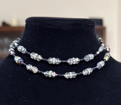 Antique 1920s Era Art Deco Flapper Necklace Black Glass Beads Hand Strung 24”