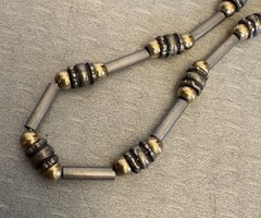 Vintage Sterling Silver and Gold Bead Necklace 19″ Foxtail Chain 925 2-Tone