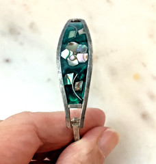 Vintage Abalone Silver Bangle Flower Bracelet Oval Shape Signed Taxco Mexico