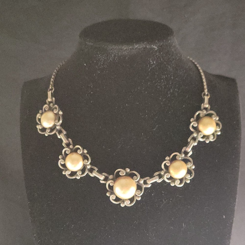 Signed Barclay Vintage Silver/Gold Tone Link Chain Necklace, Disc Stations