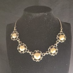 Signed Barclay Vintage Silver/Gold Tone Link Chain Necklace, Disc Stations