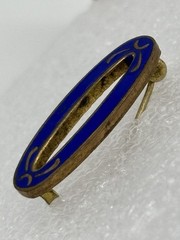 Antique Edwardian Era Sash Collar Lace Pin Open Oval Cobalt Enamel Brass C Clasp