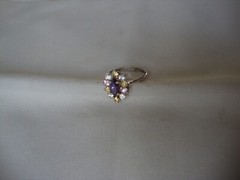 VINTAGE FLORAL PRONG SET AMETHYST PINK YELLOW CLEAR TOPAZ RING SILVER 925 SZ 6.5