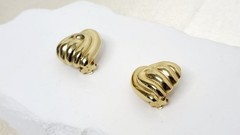 Vintage Erwin Pearl Gold-Tone Sculpted Ribbed Heart Design Clip-On Earrings