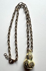 Vintage Yellow Cloisonne Vase Pendant Necklace Double Sided Lavender 18” Long