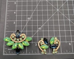 Verified Juliana Green Opal Blue Rhinestone Brooch Clip Earrings Set *Modified*