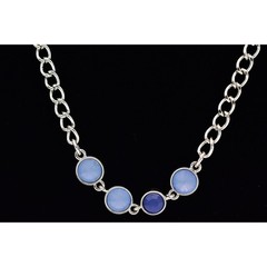 Vintage Station Chain Necklace Sky Blue Crystal Silver Tone Long Y2K BinBJ