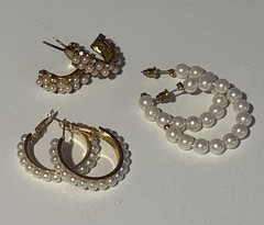 Lot of 3 pair Gold Tone Pearl Earrings Costume Jewelry Pierced Post Hoops