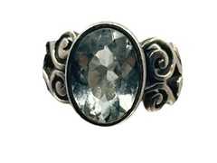 VTG Victorian Revival Heavy Sterling Silver 925 Smokey Faceted Glass Ring Size 8