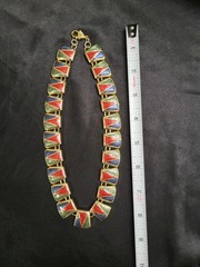 Vintage 1980s Gold Tone Enamel Geometric Panel Collar Choker Statement Necklace