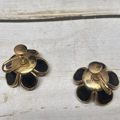 VTG Signed Barclay Necklace & Screw Earrings Set Gold Tone Rhinestone Flower