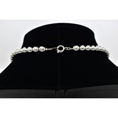 Vintage Heart Charm Necklace Puffy Silver Beaded Chain Chunky Shiny NOS 80s A27
