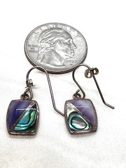 Vintage 925 Sterling Silver Abalone Mother of Pearl Geometric Dangle Earrings 3g