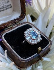 4Ct Art Deco Style Aquamarine Lab Created Diamond Wedding 14K White Gold FN Ring
