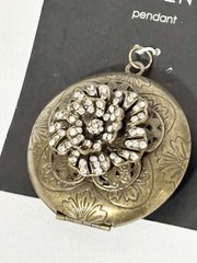 Vintage Hildie & Jo Rhinestone Flower Round Locket Pendant | 2” | NWT