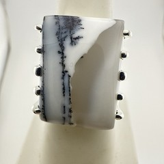 JTV Opal Ring Dendritic Artisan Modernist Sterling Silver sz 8 Cabochon Arya