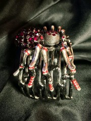 Vintage Spider Statement Ruby Red Rhinestones Silver Adjustable Cuff Bracelet
