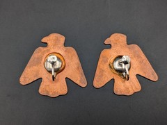 Vintage Copper Thunderbird Screw Back Earrings Southwestern Stamped Design