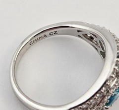 Sterling Silver 925 Blue Topaz Aquamarine Halo Pear Oval Gemstone Ring Sz 8 – 5g