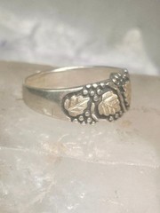 Black Hills Gold ring leaves wedding band sterling silver size 14.75 WM Wheeler