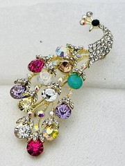 Silver Tone 115 Multicolor Crystal Peacock Pin/Brooch