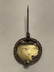 Antique Miniature Mourning Roped Gold-tone Brooch C Clasp Pin Faded Photo Woman