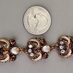 Vintage Rhinestone Bracelet Clip Earrings Set AB Western Germany Filigree Enamel