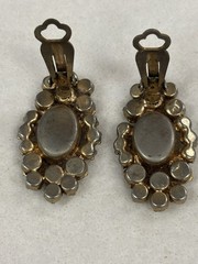 Documented Juliana D&E UV Reactive Art Glass Green Rhinestone Clip Earrings