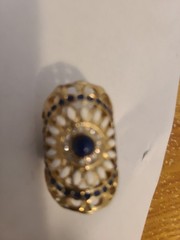 Vintage Blue And White Bead Crystal Mosaic Openwork Gold Plated Saddle Ring
