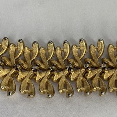Vintage Signed Francois Brushed Gold Tone Leaf Design Wide Bracelet Safety Chain