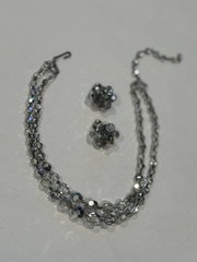 Vintage Silver/Grey Necklace And Earring Set SO SPARKLY13-16” Choker 2 Strand