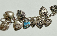 Vintage Puffy Hearts Charm Bracelet Estate Sterling Silver Heart Charms 32gr US