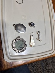 Lot Of 5 Mixed Pendants Gold And Silver Tone Natural Stone Shell Rhinestone