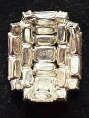 Vintage Weiss Single Clip On Earring Domed Baguette Emerald And Round Stones