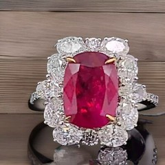 18k White Gold Ring 4.05ct.Natural Untreated Burma Ruby Cushion Cut GIA Cert