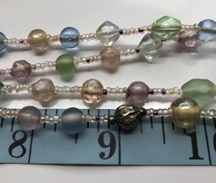 Vintage PASTEL PINK, BLUE, GREEN LUCITE FACETED BEAD NECKLACE Frosty 42″ Long