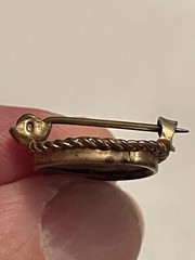 Antique Miniature Mourning Roped Gold-tone Brooch C Clasp Pin Faded Photo Woman