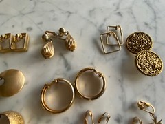 Vintage Jewelry lot goldtone earrings 14 pairs hoop box stars dangle