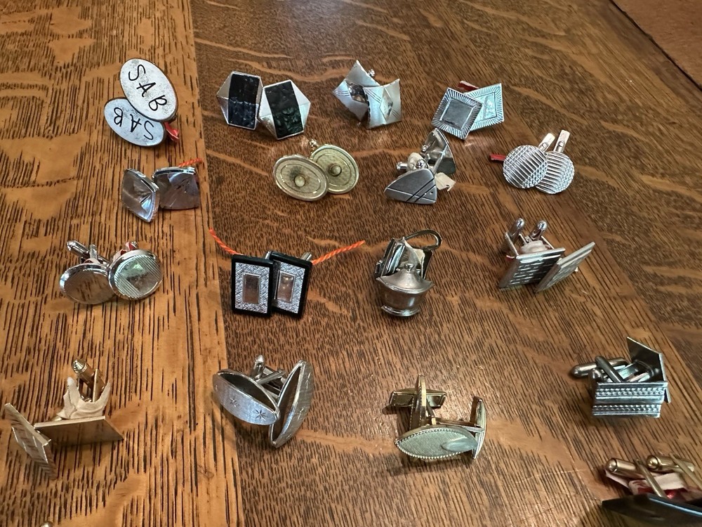 Vintage Cufflinks Mixed Lot, 35 pairs Metal Assorted Styles Silver Gold Black