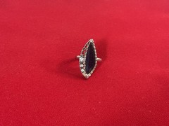 Vintage Emmons Black Marquise Cabochon Rhinestone Adjustable Ring Silver Tone Co