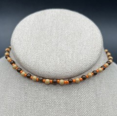 Dainty 90s Beaded Stretch Choker Collar Necklace Natural Tone Brown Orange Boho