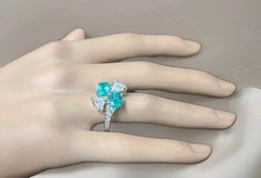 Platinum Vintage Natural Diamond Ring 3.94ct Oval Neon Blue Tourmaline