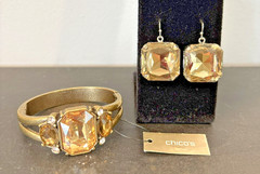 Chicos Chunky Laurel Hinged Bracelet Champagne Crystals +BONUS Similar Earrings