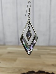 Vintage Alpaca Mexico Abalone Diamond Shape Dangle Drop 3 1/8″ Pierced Earrings