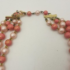 Vintage Beaded Necklace Layered Pink Japan 15 inch