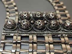 Vintage SIGNED Designer EDLEE 70’s Modernist Long Fringed Necklace 30” Silver