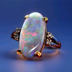 Original EARTH MINED OPAL DIAMOND Deco Engagement Ring SOLID 14K GOLD Solitaire