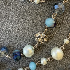 VTG BLUE RHINESTONE SILVER NECKLACE 64” PEARLS RONDELLES FACETED BEADS FLAPPER