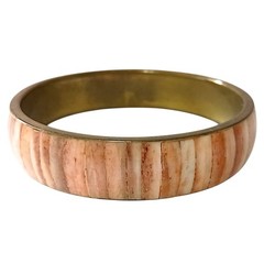 Vintage Tiger Shell Cowrie Bangle Bracelet Brass Shades Of Peach Patina Beachy