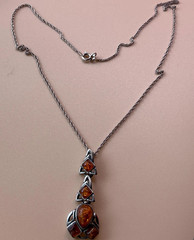 Vintage Baltic Amber Sterling Silver Antique Pendant 16 inch Necklace